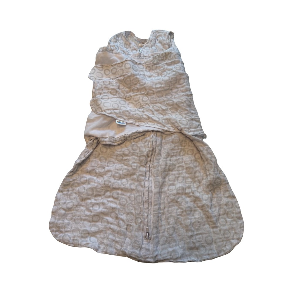 Halo SleepSack Swaddle Small 3-6 Months Grey White Muslin Cotton Circles Print